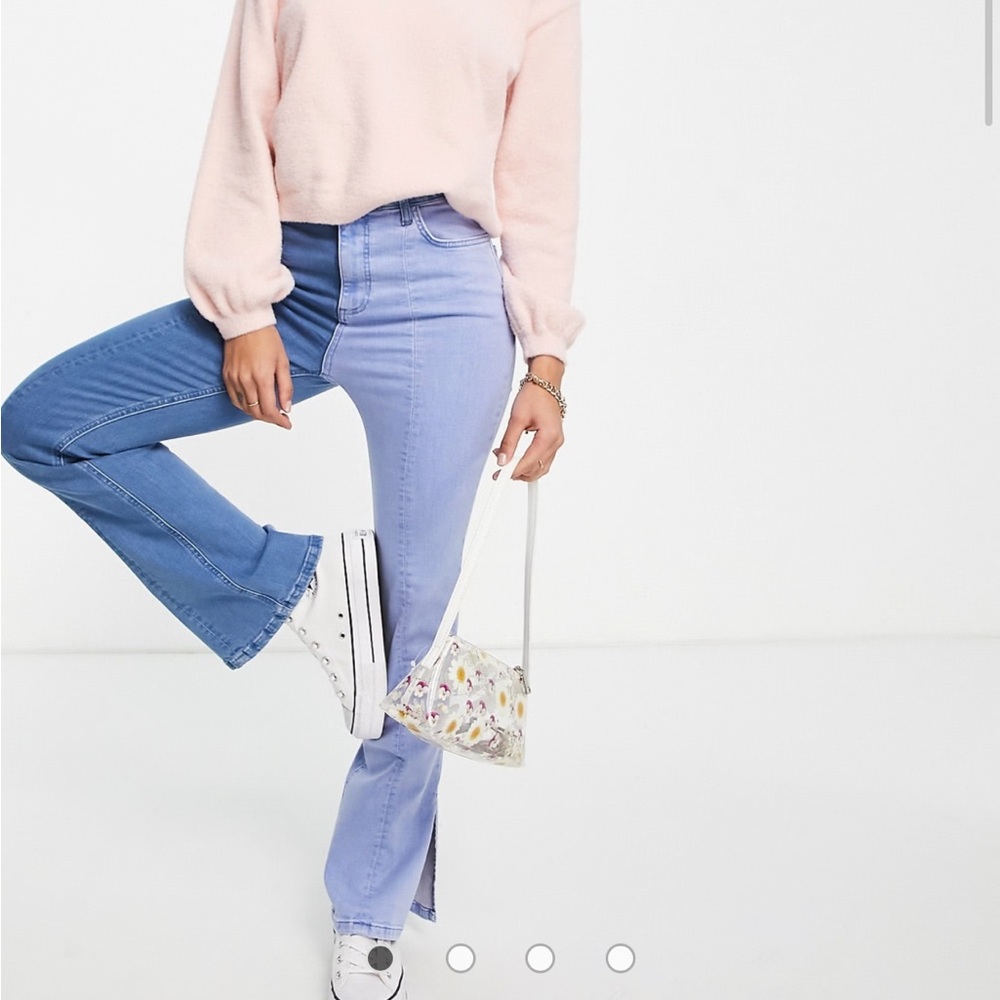 ASOS high rise 'sassy' cigarette jean with split front in two tone wash Sz 28